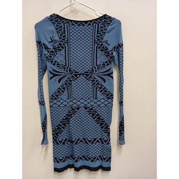 Free People Intimately Womens Bodycon Mini Dress M/L Blue Printed Long Sleeves - Picture 5 of 6